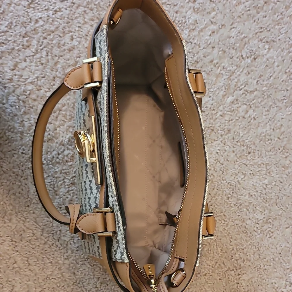 SOLD Michael Kors Hamilton Satchel/Bag/Purse Tan and Brown Satchel NWOT - Picture 8 of 15